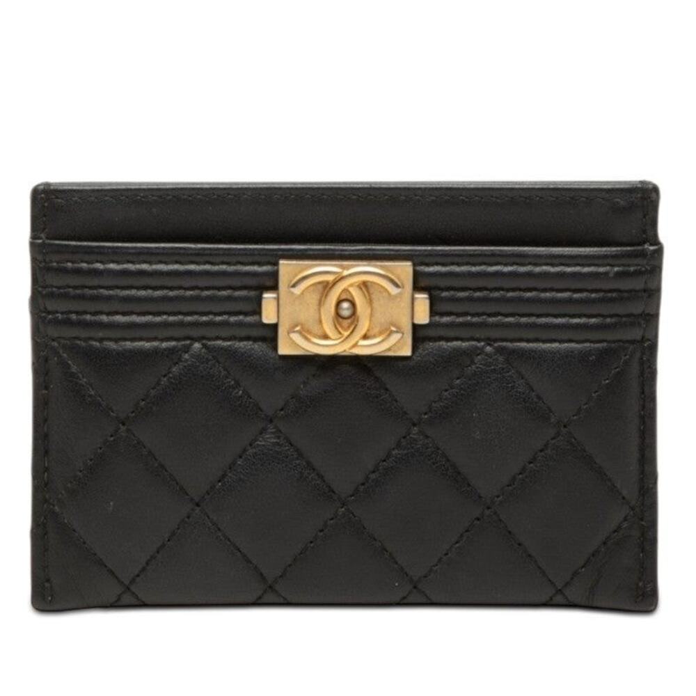 Chanel Lambskin CC Logo Boy Chanel Card Case Pass Case Black